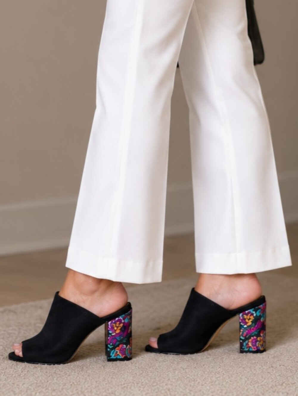 Elegant Black Floral Embroidered Est. 1946 Slip Ons